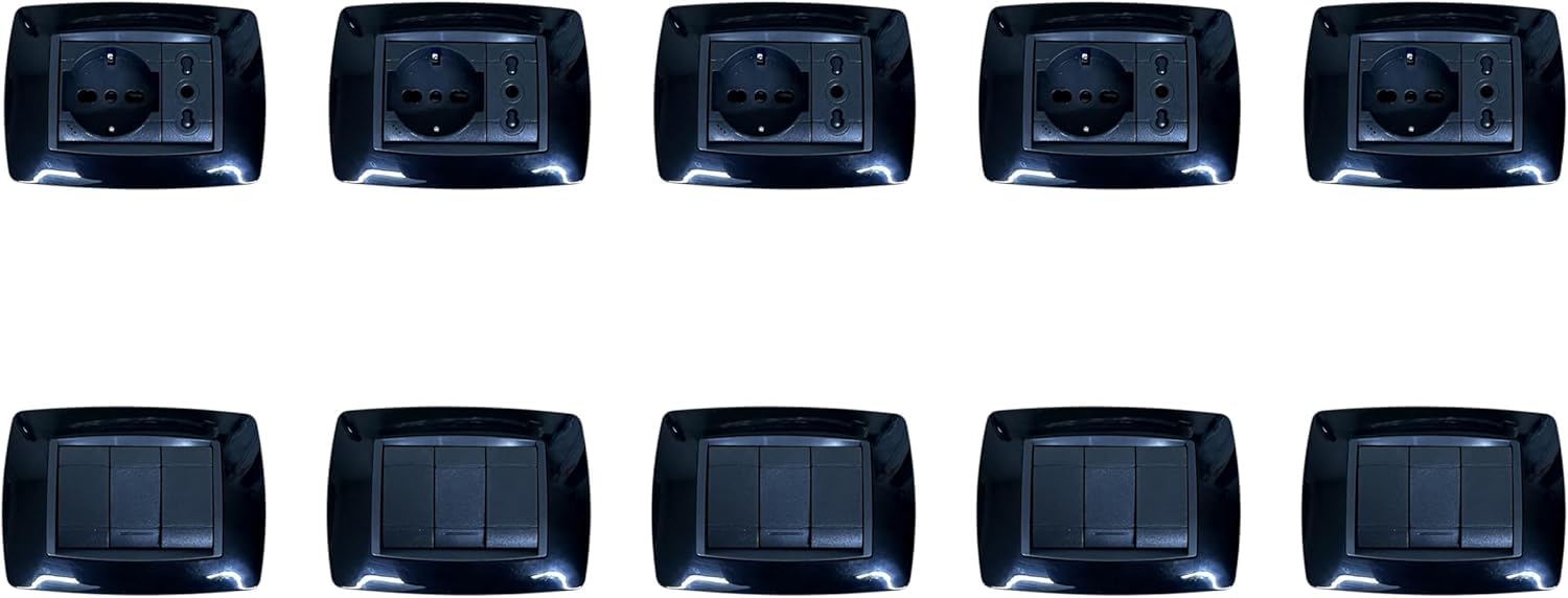 Kit Impianto Elettrico Casa Completo Compatibile Living Light Nero con Quadro Elettrico da Incasso 8 Moduli + Salvavita Differenziale C25 + 4 Magnetotermici C16 + 1 Magnetotermico C10 – 5 Schuko + 5 B