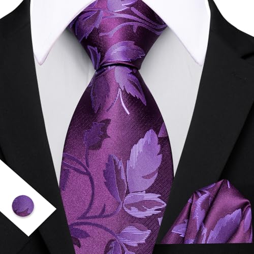 Image of Barry.Wang Flower Ties for Men Silk Woven Floral Tie Sets Necktie Handkerchief Cufflinks Wedding Party