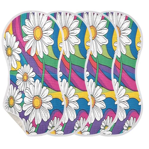 JUZIHAI 2Pack White Daisies Baby Burp Cloths Soft Cotton Burp Rags,Super Absorbent Burp Cloth Bag for Newborn Baby Boys/Girls3