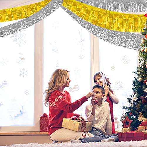 Image of BEISHIDA 3 Packs 30 Feet Metallic Foil Fringe Garland Tinsel Streamers，Shiny Gold Wall Hanging Tinsel Fringe Banners for Wedding Birthday Party Decoration Halloween Christmas New Year