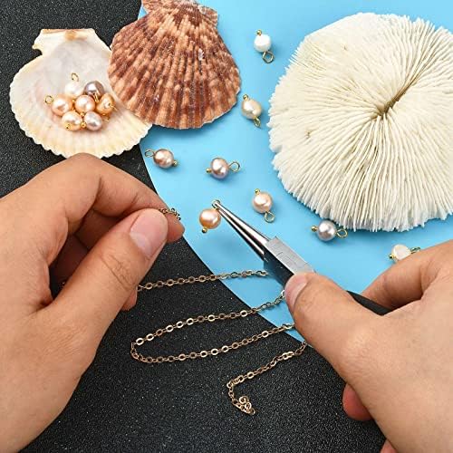 Airssory 100 Pcs Natural Oval Cultured Freshwater Pearl Charms Mini Pink Pearl Charm with Golden Headpins Bulk for Jewelry Making - 10~12mm — view 6