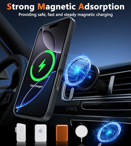 Image of FNTCASE for iPhone 16 Pro-Max Case: [Compatible with Magsafe] Translucent Matte Magnetic Phone Cover - Military Grade Drop Protection Shockproof Protective Cases - Black
