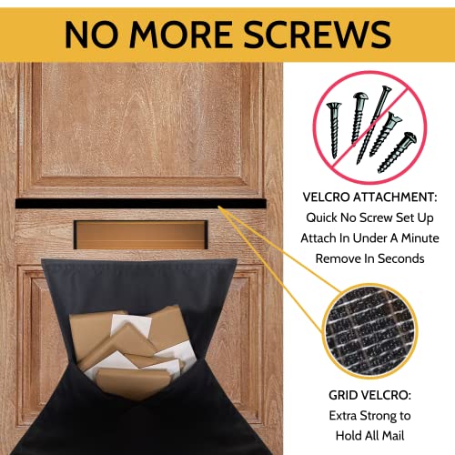 Image of Slimline Mail Slot Catcher for Door (20.4 inch W x 20 inch D), Letterbox Catcher for Glass, Wood & Metal Doors - Strong Adhesive, Indoor Post Catcher for Small Packages & Magazines (Black)