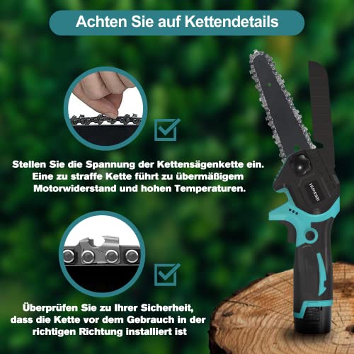 Mini Kettensäge mit Akku,HUWDER 6-Zoll Bürstenlose Mini-Kettensägen Elektro mit 2 Akku,2 Ketten,Handkettensäge Akku für… – Bild 4