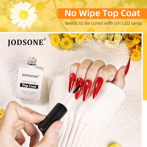 JODSONE 18ml Top Coat Gel Polish No Wipe High Gloss Shine Finish Long Lasting Gel Nail Polish Professional Manicure for Home DIY and Nail Salon