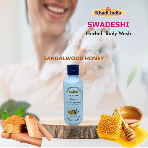 Image of Khadi 100% Natural Herbal Sandalwood & Honey Body Wash | With Natural Sandalwood, Honey & Glycerin | Moisturizing & Calming Shower Gel for All Skin Types | Sulfate & Paraben Free | 210ml