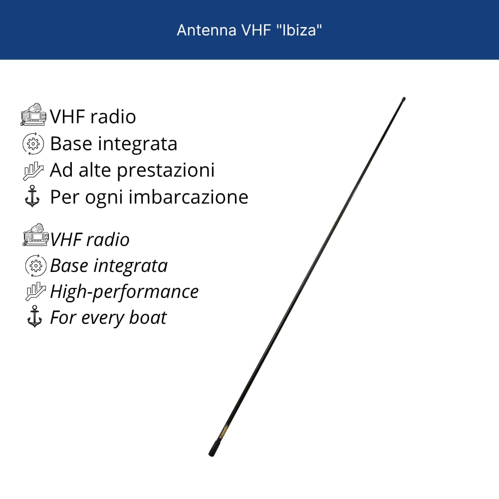 Glomex – Antenne VHF Marina 6 dB 1,4 m Black Edition, modèle SGV140BK (Ibiza) – Haute performance, design noir, pour yachts et bateaux premium