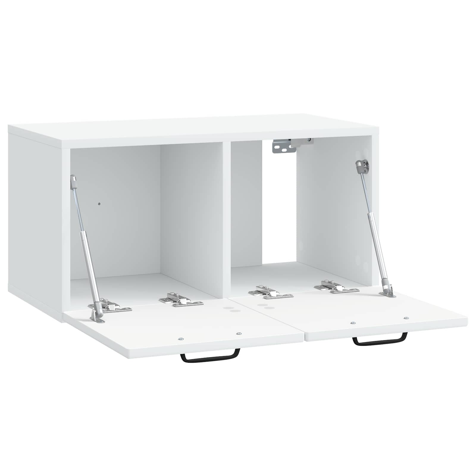 Meuble TV Mural Blanc en Bois d'ingénierie 59,5 x 31 x 30 cm avec étagères, Portes pivotantes, Rangement Polyvalent pour Salon séjour multimédia et Support Console Design Moderne
