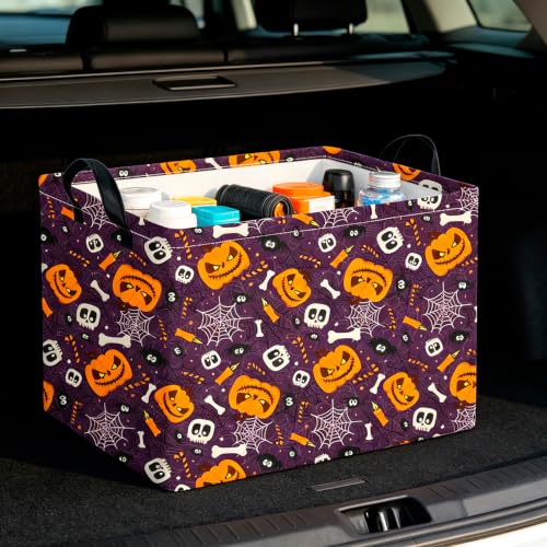 Image of CLOCOR Rectangular Storage Basket,Collapsible Cute Pattern Storage Bin,Waterproof Books Box with Handles,Gift Basket(Big Pumpkin Halloween)