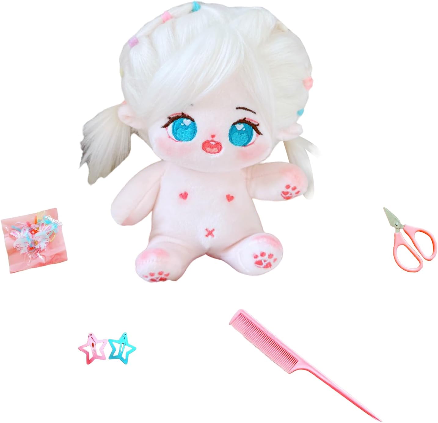 CALEMBOU 20cm Plush Doll, Cute Cotton Doll with Jointed Skeleton, Anime Soft Stuffed Dress Up Doll and Hairdressing Set, Collectible Gift (mianxue, Boneless)