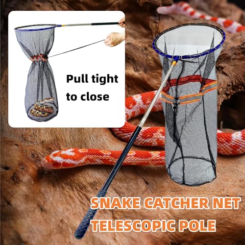 Image of Snake Catcher Net Rattlesnake Grabber Snake Grabber Tool Snake Handling Tools Telescopic Pole Stick with 16.2''-60'' Handle and 11.8'' Net Opening for Reptile Catch Snake Removing Catching