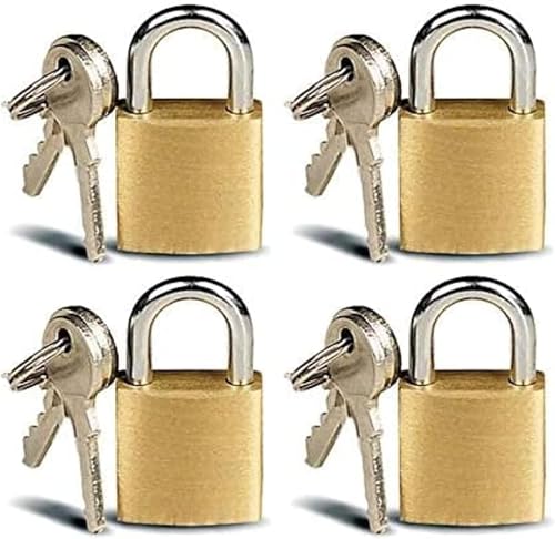 Set 4 of Mini Brass Padlocks for Luggage Lockers Solid Brass Keyed Alike Padlocks