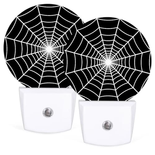 Image of Black Spider Web Plug-in Led Night Light with Auto Dusk to Dawn Sensor for Boys Girls Room Decor, Wall Lamp Nightlights for Hallway,Bedroom, Kids Room, Kitchen, Stairway, (0.5W, 2 Pack)