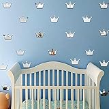 Ufengke 15-Pcs 3D Silver Princess Crown Mirror Effect Wall Decals,Children's Room Nursery Removable Wall Stickers Murals