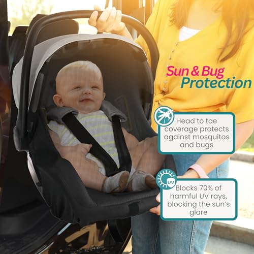 Image of Car Seat Cover Baby - Infant Newborn Carseat Cover for Summer - Doona Car Seat Cover - Mosquito Net for Car Seat - Breathable Sunshade Extension Canopy Bug Protector