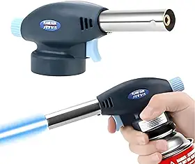 Maçarico Culinário Portátil com Acendimento Automático – Chama Ajustável até 1300°C, Compacto, Seguro e Recarregável com Gás Butano, Ideal para Flambar, Gratinar e Caramelizar
