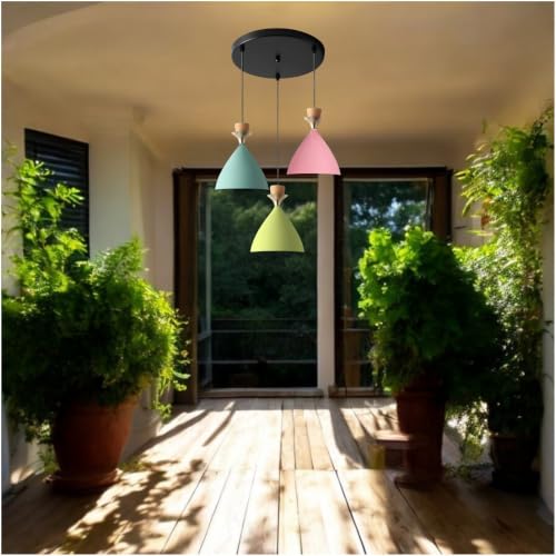 Image of 3 Light Cluster Hanging Bell Shade Light (Pink, Aqua Blue, Moss Green) Aluminium Hanging Pendant Light Drop, Antique Modern Ceiling Lamp (Bulb is not Included) 3 Light Cluster Set