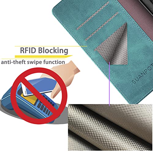 SUANPOT for Google Pixel 6 Pro 5G with RFID Blocking Wallet case Credit Card Holder,Flip Book PU Leather Phone case Shockproof Cover cellphone Women Men for Google Pixel 6Pro case Wallet (Blue Green)
