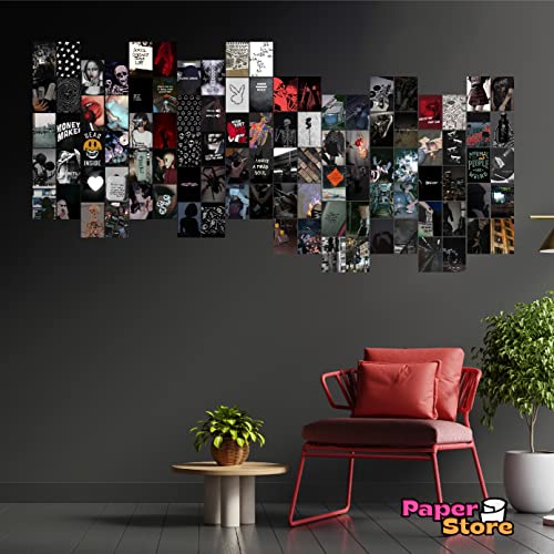 Image of Thepaper9store Dark Grunge Collage kit Aesthetic Room Decor Self Adhesive Wall Posters Kit for Dorm Decoration Room Decor Posters (Set of 100)