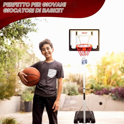 PROSPORT Canestro Basket Bambini Junior 2,1m-2,6m – Esterno Professionale – Altezza Regolabile - Supporto Riempibile