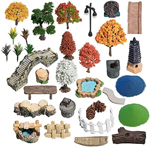 Miniature Fairy Garden Accessories Outdoor, Terrarium Fairy Garden Supplies Kit, Zen Garden Accessories, Tiny Figurines Set, Micro Ornaments Kit, Miniatures Dollhouse Decorating, Japanese Desk Top