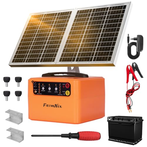 FarmNix 12 V Solar Pastor Electrico, 0.3-1.5J, 6KV-12KV cerca eléctrica Controlador de 48KM, con batería de 12 V 7Ah y Panel Solar de 15W, para Cría de Animales Pastores, para Granja Pastar Jardín