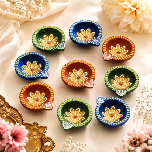 Image of Pure Source India Terracotta Handmade Design Decorative Diya / Mitti Diya /Oil Lamp for Pooja, Diwali, Festival Decoration ( Multicolour) (Set of 36) (2.5 X 2.1 X 1 INCH)