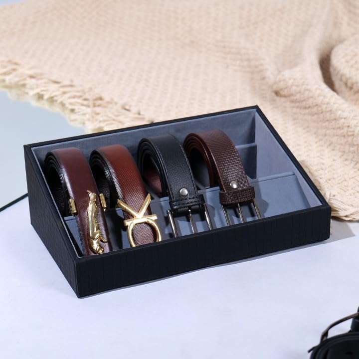 Image of La Trove 5 Slot Belt Organizer Display Tray for Drawer & Wardrobe, Black | 5 slot tray for belts and buckles, ideal for drawer, wardrobe and closet storage with organized display in black finish