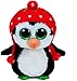 Carletto Ty 36172 Ty 36172-Freeze-Pinguin mit Mütze, 15 cm, mit Glitzeraugen, Beanie Boo's, X-Mas limitiert, rot