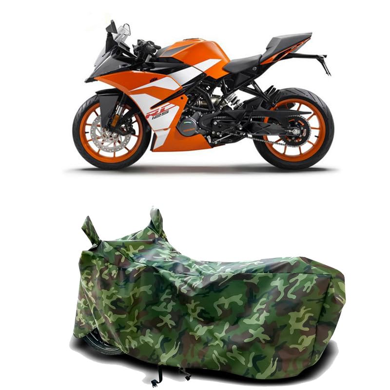 Image of DUFFEL-100% Heat Protection Two Wheeler Bike /Scooty Body Cover for KTM RC125 Water Resistance /UV-Rays /Birds Dropping /Scratchproof /Dust Proof /Waterproof[Green Jungle Print]