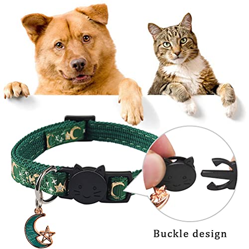 2 Pcs Pet Collars, Gold Moons and Stars Cat Collar with Pendant Adjustable Quick Release Safety Breakaway Dog Collar(Green+Black) - Image 5