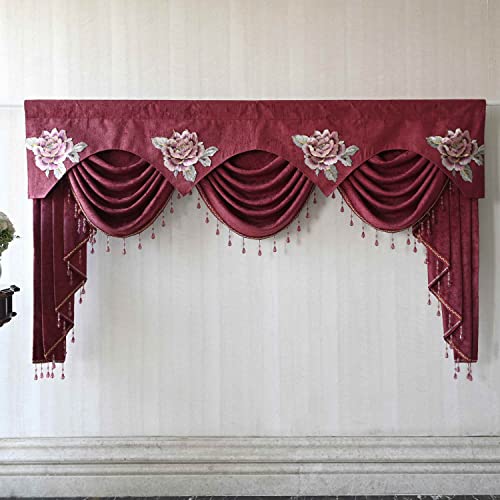 Newwpkira European Style Floral Embroidered Curtain Valance Luxury Peony Embroidery Vvalance Rod Pocket Top Window Curtain Panels For Living Room 1 Panel #TOP1