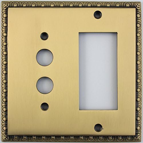 Egg & Dart Antique Brass 2 Gang Combo Switch Plate - 1 Push Button Light Switch 1 GFI Outlet/Rocker Switch