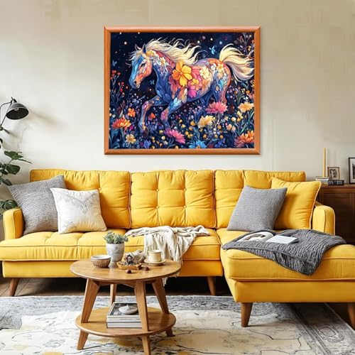 Pintura por numeros cuadros DIY de caballo para decorar tu salon con arte floral en casa 2