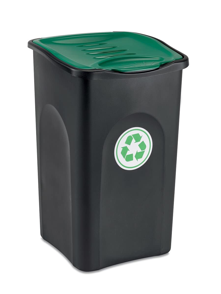 Kreher 3 Stück Abfalleimer 50 Liter mit Deckel in verschiedenen Farben für optimale Mülltrennung (Grün, Gelb und Blau). Abwaschbar und leicht zu reinigen!