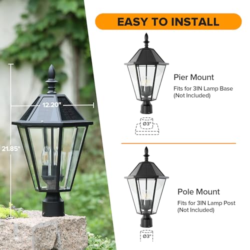 LUTEC 12513LE4-SL Outdoor Solar LED Vintage Street Light for Lawn and Garden (Base Not Included)