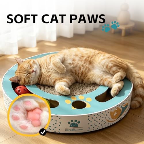 Rascador redondo de cartón para gatos con juguetes interactivos miniatura 4