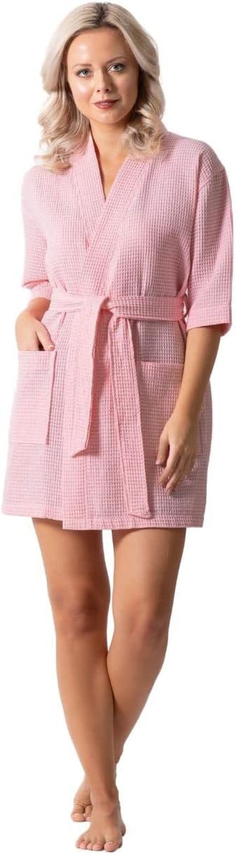 Turkish Linen Lightweight Waffle Knit Bath, Spa & Bridesmaids Kimono Short Robes for Women - Quick Dry & Soft - Image 3