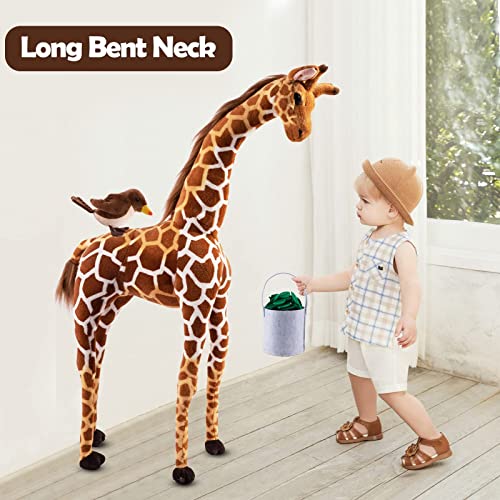 Brinjoy Giant Giraffe Stuffed Animal Set, 47 Inch Large Plush Giraffe Toy With Bird&Basket&Leaves&Card, Big Lifelike Standing Giraffe For Girls Boys #TOP6