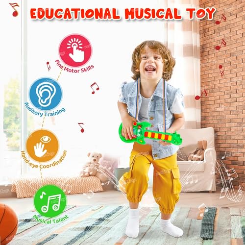 Image of Zest 4 Toyz Musical Guitar Toy for Kids with Rotating Gears 8 Colorful Keys Flashing Lights & Piano Sound Toy for Boys and Girls Ages 3+ (Green)