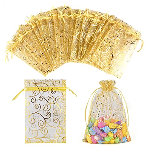 100 Piezas Oro Bolsas de Organza de Regalos 10x15cm Bolsitas de Organza para Favores de Fiesta de Boda y Envoltura de Joyas, Bolsas para Envoltura Baby Shower Cumpleaños Cover