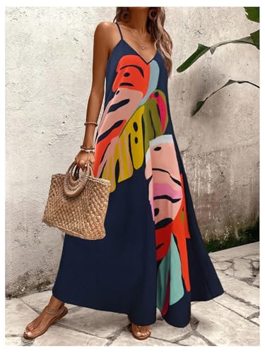 Image of GORGLITTER Women's Sleeveless V Neck Oversized Maxi Long Dress Boho Bump Friendly Graphic Casual Beach Flowy Sun Dress