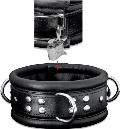 Tula-Toys BDSM HQ Bondage Erotik echt Leder Halsband gepolstert mit 3 Ringen schwarz abschließbar inkl. Schloss