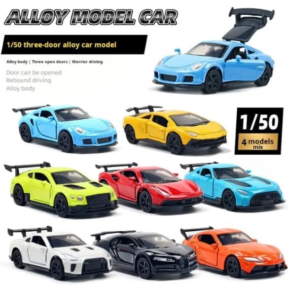 Image of Sky Tech Diecast Metal Toy Super car Set of 4 Pull Back Racers Alloy Die Cast Openable Doors Racing Car for Kids High Speed Metal Toy Car Play Set for Children Best Gifts Toys for Boys