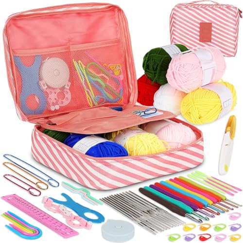 Image of Gemsy Knitting Crochet Hook Needle Set | Hard-Anodized Aluminum Hook for Embroidery | Ultimate Sewing, Craft, Sweater, Woolen Cloth, Yarn, Thread | Needles Kit for Knitting (108 Pcs Crochet)