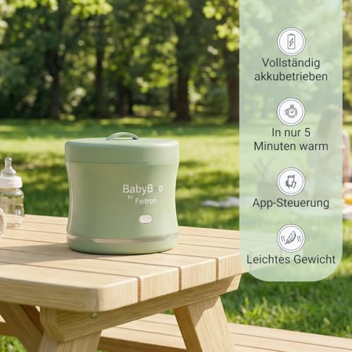 BABYBOO Tragbarer Babykostwärmer mit extra Innenschalen | Babynahrung mit Akku, App-Steuerung, 70 W, LED-Ring, bis zu 45 °C, abnehmbarer Behälter, USB-C – Zuhause und Reisen
