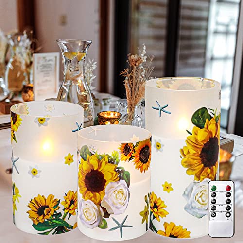 ANYGIFT Sunflower Decor Flameless Candles Gifts for Women,Sunflower Candle Housewarming Gifts New Home Get Well Soon Gifts for Women,Decorative Battery Operated Candles