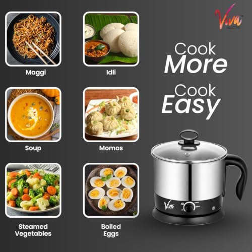 Image of 4-in-1 Multi-Utility Electric Kettle 1.8L | Electric Rice Cooker | Idli Maker | Egg Boiler | Momos & Vegetable Steamer | Multipurpose Kettle | 230V (Silver)