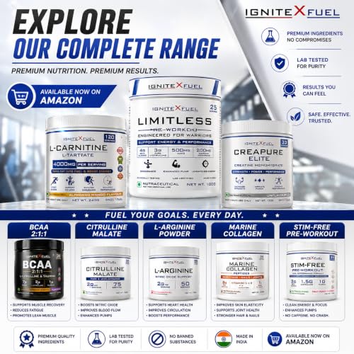 Image of Limitless Pre Workout Powder 25 Servings, Fruit Punch, 100g