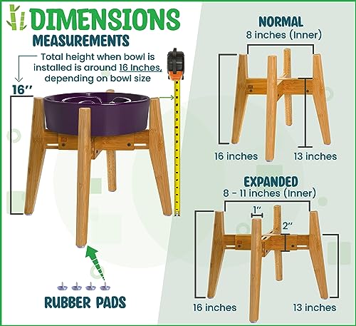 Dog Bowl Stand for Large Breeds - [16-inch] Tall, Adjustable - Use to Raise Dog Slow Feeders, Water Fountains and Dishes - Bamboo Holder Only - Thumbnail 3